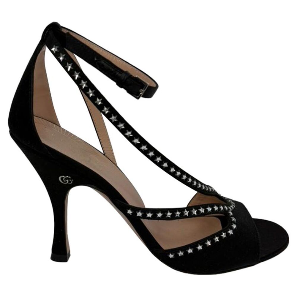 Gucci Star-Embellished GG Sandals in Black Satin
